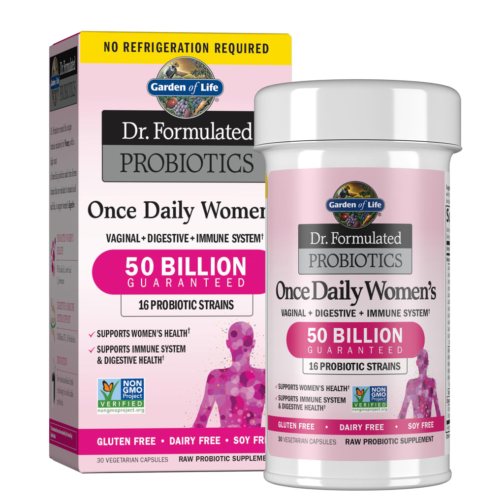Garden of Life Dr. Formulated Probiotics for Women & Prebiotics 50 Billion CFU for Women’s Daily Digestive Vaginal & Immune Health 16 Probiotic Strains Shelf Stable No Gluten Dairy Soy 30 Capsules (Copia)