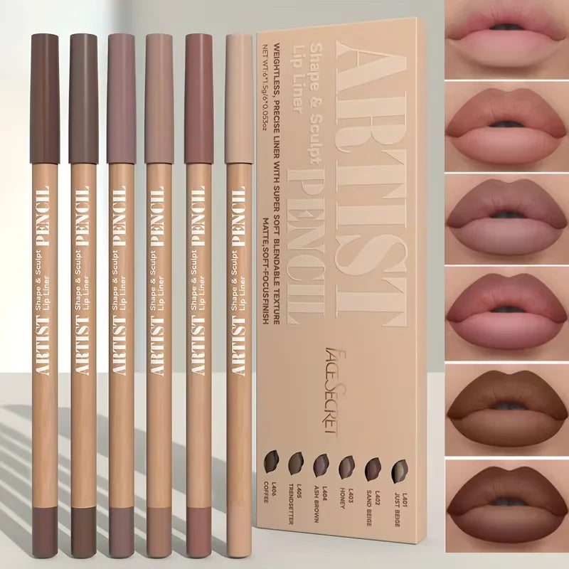 Set de 6 Perfiladores de Labios Mate – Tonos Nude