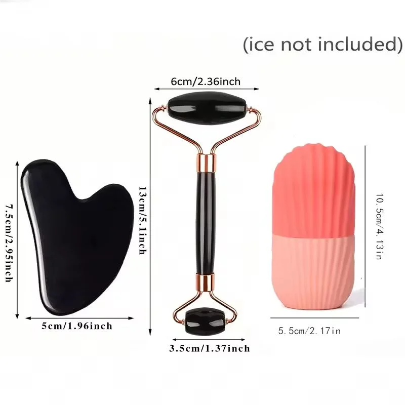 Set de masaje facial 3 en 1-Rodillo,Gua Sha y Ice Roller