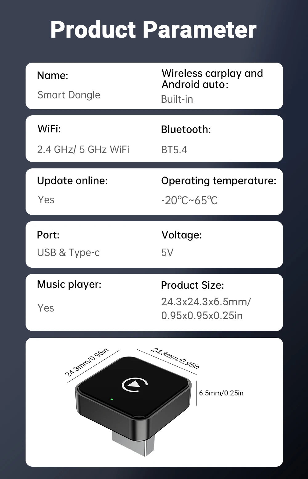 Adaptador inalámbrico 2 en 1 para CarPlay y Android Auto