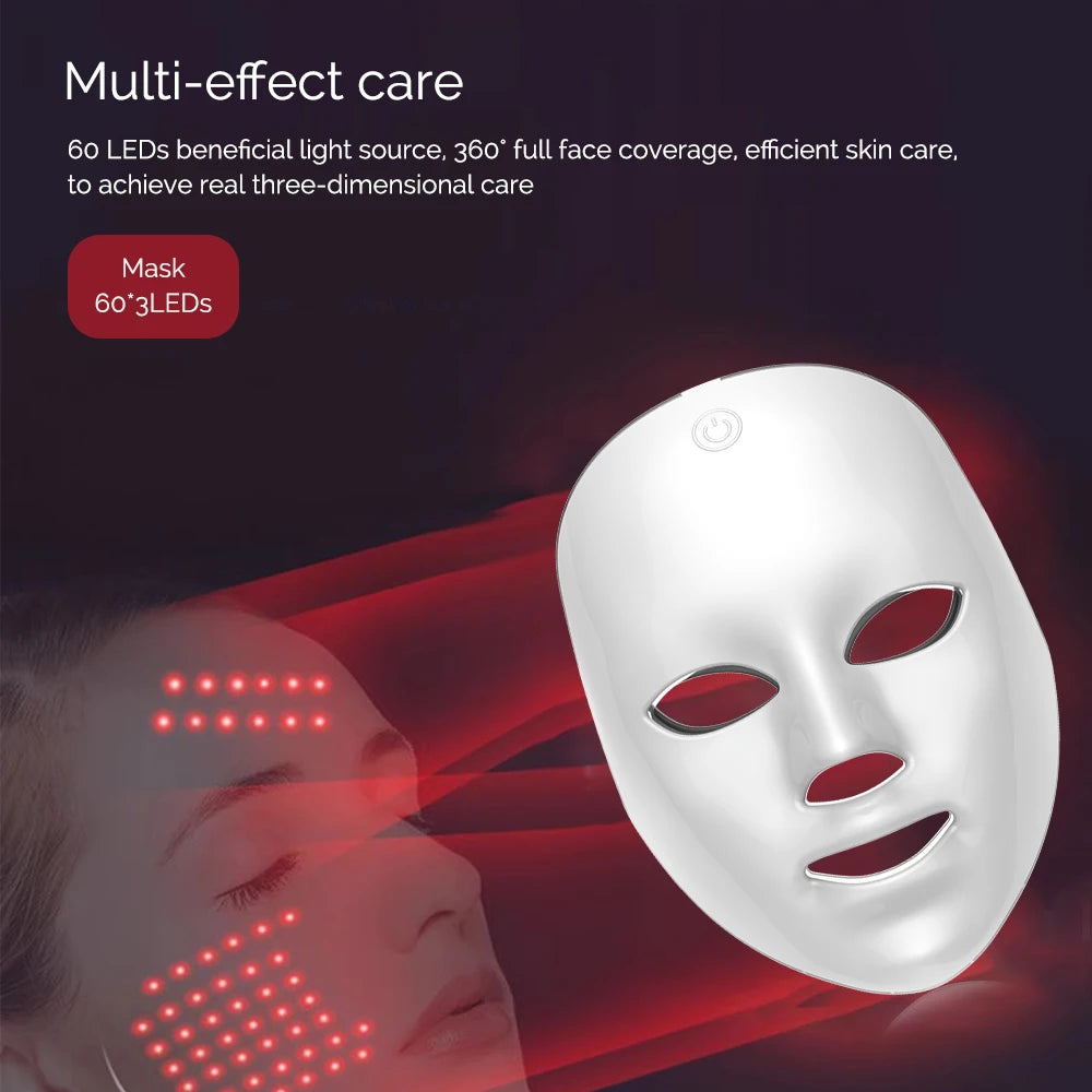 Máscara Facial LED Recargable de 7 colores