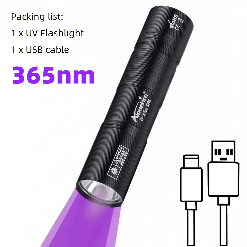 linterna UV 365 nm Recargable para Detectar Manchas