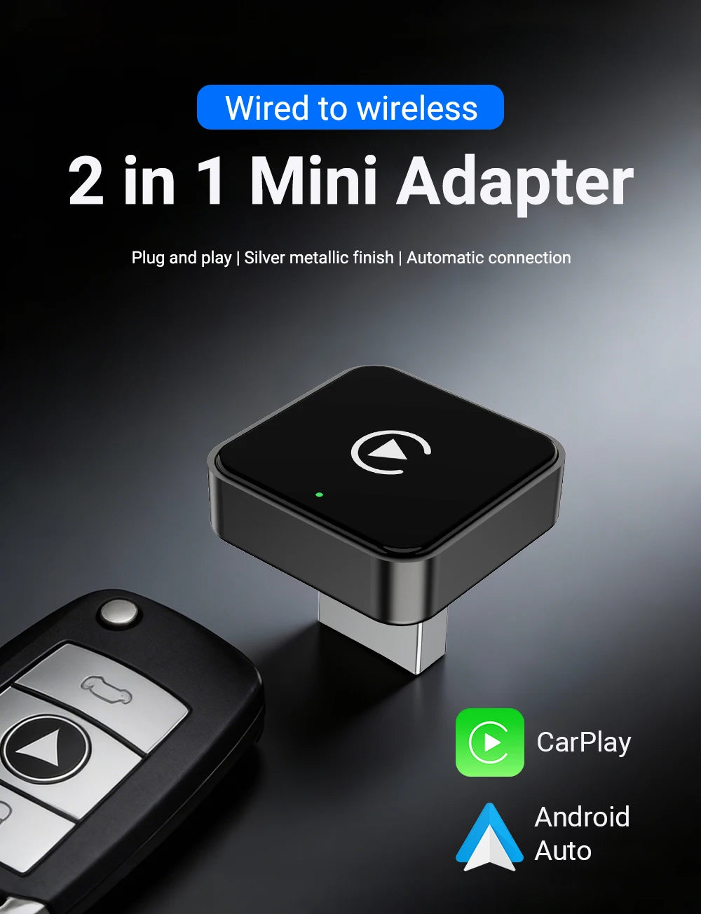 Adaptador inalámbrico 2 en 1 para CarPlay y Android Auto