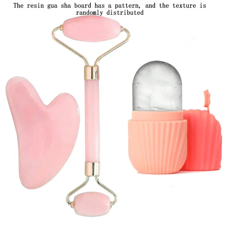 Set de masaje facial 3 en 1-Rodillo,Gua Sha y Ice Roller