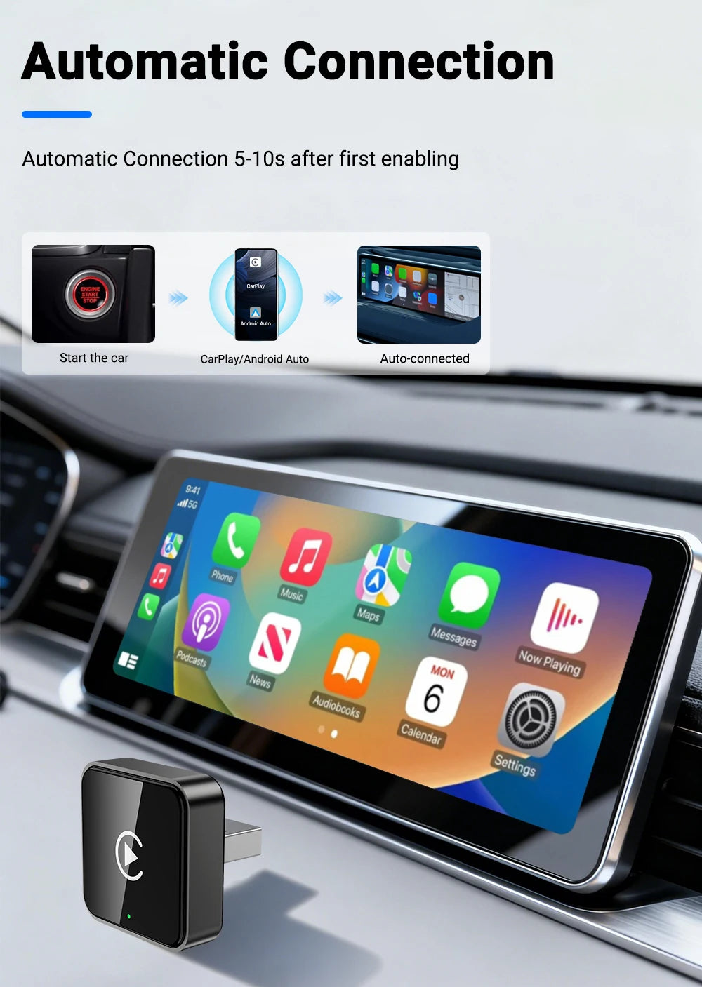 Adaptador inalámbrico 2 en 1 para CarPlay y Android Auto